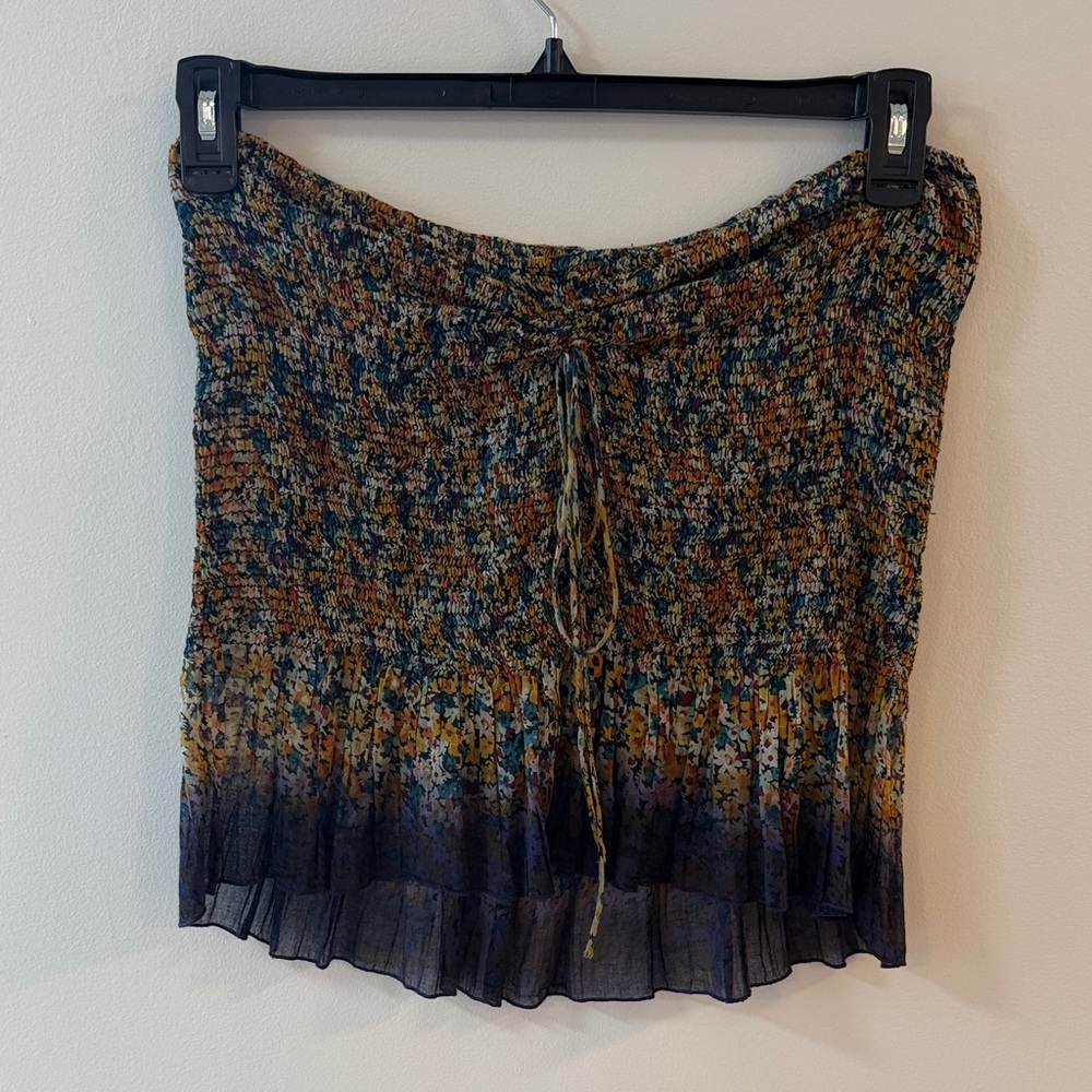 Free People Pleated Mini Skirt in Green, Brown and Navy Gradient